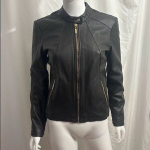 Ivanka Trump Black Leather Jacket with Gold Zippers